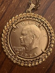 Gold Plated 1974 Eisenhower Dollar Pendant Necklace