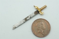 UNUSUAL ANTIQUE 18K GOLD STEEL SWORD CHARM / FOB c1800’s