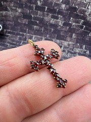 Antique Bohemian silver 900 Natural Rose faceted garnet cross Victorian style