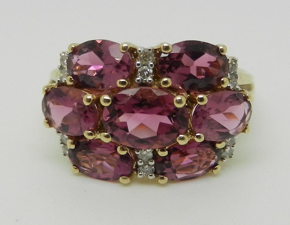 VINTAGE 10K YELLOW GOLD PINK TOURMALINE DIAMOND RING – SIZE 7 – LB2964
