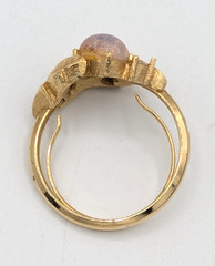Vintage Avon Fire Flower Ring Pink Faux Opal Rhinestone Gold Tone Leaves