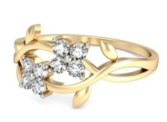 Round Cut 0.24TCW White Moissanite Dainty Floral Vine Ring In 10K Yellow Gold FN