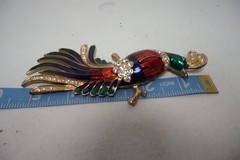 Large Vintage Figural Bird of Paradise Peacock Enamel Rhinestone 5″ Brooch Pin