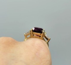 Vtg Sz 9 Ring Purple Clear Cubic Zirconia 18KGE Gold Electroplate Jewelry USA