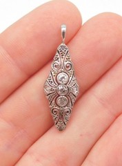 SUPER ART DECO PLATINUM FILIGREE 3 DIAMOND STONE LAVALIERE PENDANT