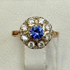 Vintage Original Rose & White Gold Sapphire (lab. made) Ring 583 14K 3.68 g.