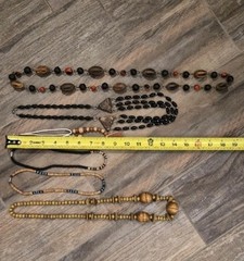 Vintage Wood & Mixed Metal Beaded Necklaces, Set of 6