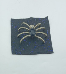 Vintage Clear Rhinestones & Black Glass Spider Brooch Pin 3.5 Inches Halloween