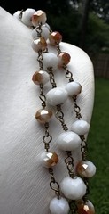 3-Layer Beaded Necklace Gold Tone Multicolor Neutral Boho Chic Long