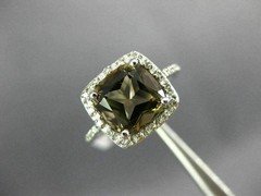 ESTATE 2.30CT DIAMOND & AAA SMOKY TOPAZ 14K WHITE GOLD 3D CUSHION HALO FUN RING