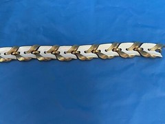 Vintage Trifari Gold & White Chevron Enamel Bracelet EXCELLENT