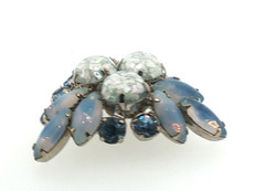 Vintage Baby Blue Moon‑Glow Brooch | Silver‑Tone Retro Mid‑Century