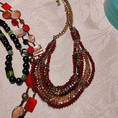 9 Piece Vintage Necklace Lot Glass And Natural Stone Variety Length 1 Anklet