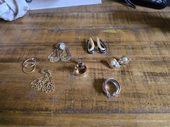 Lot Of 10 Vintage Hoop Earrings Necklace Bracelets Silver Gold Plated Gold Tone
