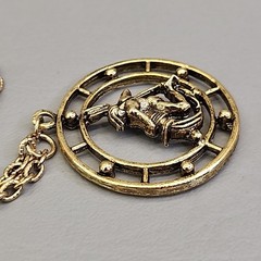 Vintage Celebrity Necklace Zodiac Round Pendant Antiqued Gold Tone Astrology 30″