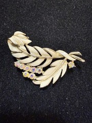 Vintage Enamel And Aurora Borealis Rhinestone Goldtone Brooch
