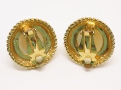 Jewelry Set Cabochon Faux Pearl Brooch Pin Earrings Gold Tone Cable VTG D2200