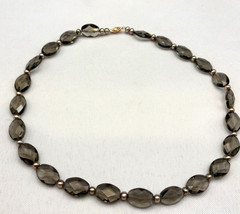 Vintage Faceted Smoky Quartz Topaz Beaded Necklace w/ Filigree 14K Gold Clasp