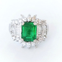 Vintage Womens Designer Ring 925 Sterling Silver Simulated Emerald & CZs Size 8