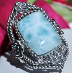 925 sterling silver ring 10.00ct larimar solitaire size 5 vintage handmade 11.2g