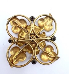 Marathon Co 12k Gold Filled Black Rhinestone Brooch Signed Vintage Jewelry