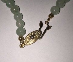Natural Green Jadeite Jade Bead 16” Necklace Gold Tone Clasp
