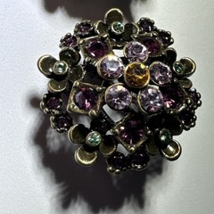 Vintage LaVintage Antiqued Gold Brass Purple Crystals Flowers Earrings Pierced