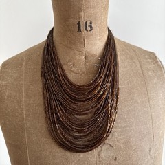 Vtg Waterfall 90s Y2k Beaded Necklace ~ Metal Acrylic Brown Friends Era 19” Adj