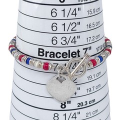 Vintage Sterling Silver 925 Red White Blue Glass Bead Heart Toggle Bracelet 7.5″