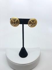 Vtg Crown Trifari Clip Earrings Round MCM Geometric textured gold tone signed
