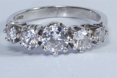 VINTAGE ENGLISH SOLID PLATINUM DIAMOND 5 STONE RING c1980’s – 1.35ct.