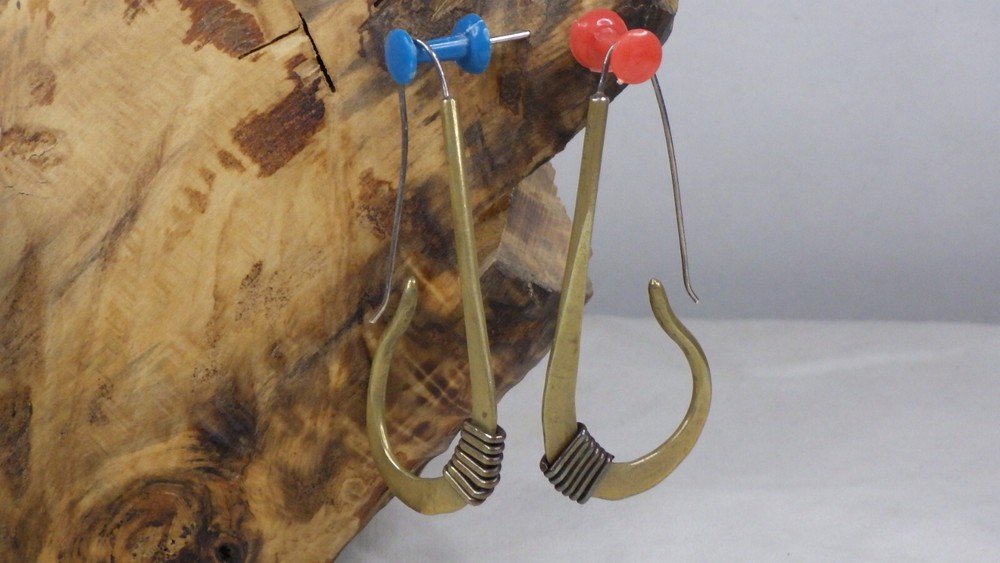 Vintage Sterling Silver 925 Earrings Dangle Hook Hoop Brass Body Wire Wrap