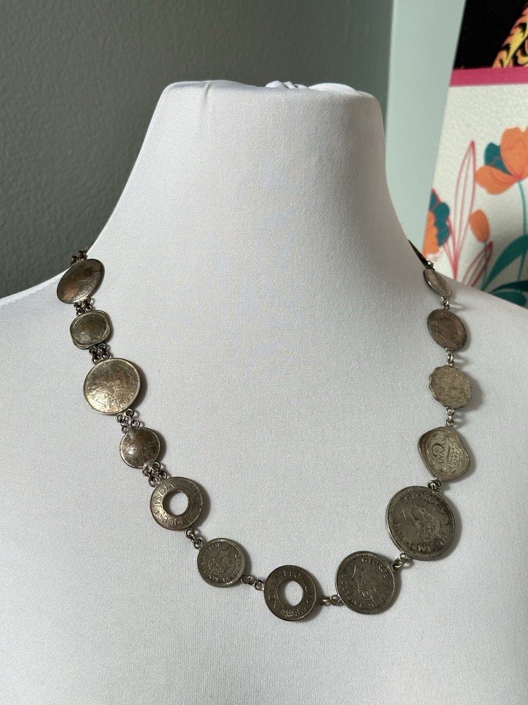 Antique 1930s-40s Coin Currency Necklace British India Anna Pice King George