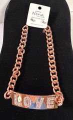 NENA Rose Gold-Tone Cuban Link Chain LOVE Plate Choker Necklace & Earrings Set