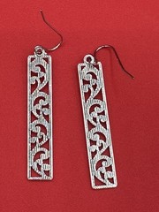 Vintage-Style Silver Tone Carved Pattern Dangle Earrings 2 Inches Zinc Alloy
