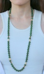 VTG 10mm Natural Nephrite Jade & Gold Plated Spacer Long Necklace 35″ 129.5g