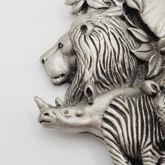 Fable Safari Africa Animal 3D Sculpted Pewter Silver Tone Collage Vtg Brooch Pin