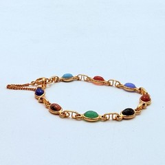 Vintage Scarab Bracelet Gold Tone Metal Faux Stone 7.5”