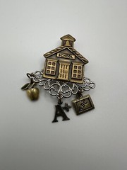 Vintage School Teacher Brooch Brass Silver Colored 6.7cm x 4.5cm BB7