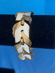 Vintage Trifari Gold & White Chevron Enamel Bracelet EXCELLENT