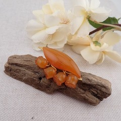 Vtg Russian Carved Amber Lily Of The Valley Pin Brooch Signed 3RK Weighs 7.7 gr