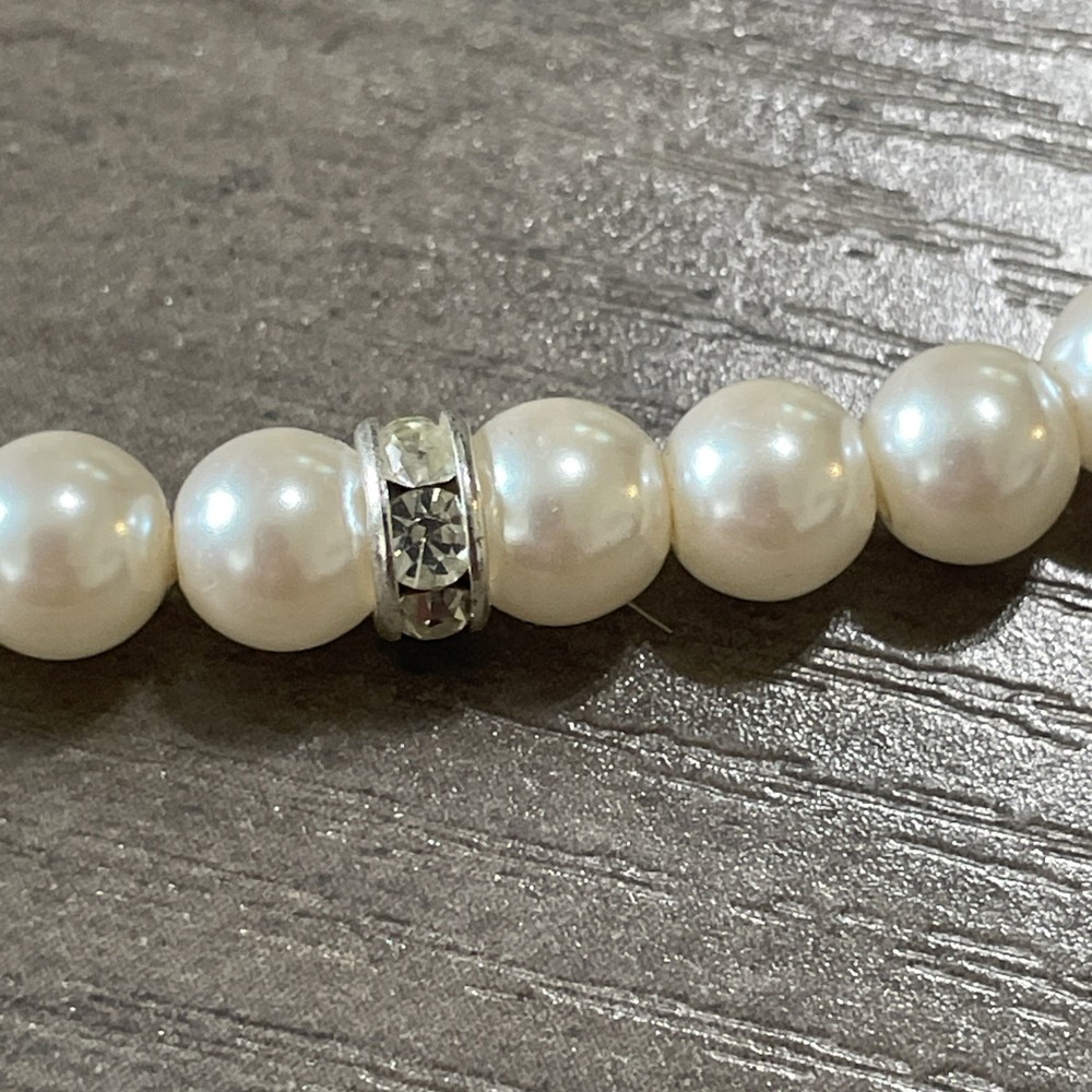 7.25” Bracelet Napier Faux Pearl Strung Silver Tone Highlights Clasp Bracelet