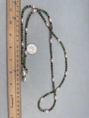 Green Aventurine & White Pearl Lariat Necklace Gold Baroque Pearl Kundan Sautoir