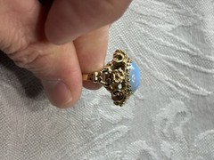 Vintage 18K Signed H.G.E. Victorian Style Faux Fire Opal Solitaire Band Ring 7
