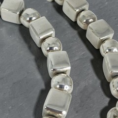 ​Heavy VTG Sterling Silver Geometric Cube Block Sphere Toggle Collar Necklace 16