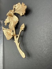 HUGE Flower Brooch Pin Gold Tone Rhinestone Red Enamel J20
