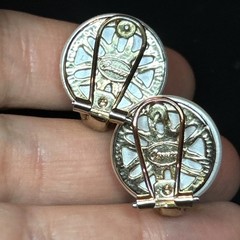 Vintage Carucci Earrings Gold Tone Rhinestone Faux Pearl Pierced 3/4” Beautiful