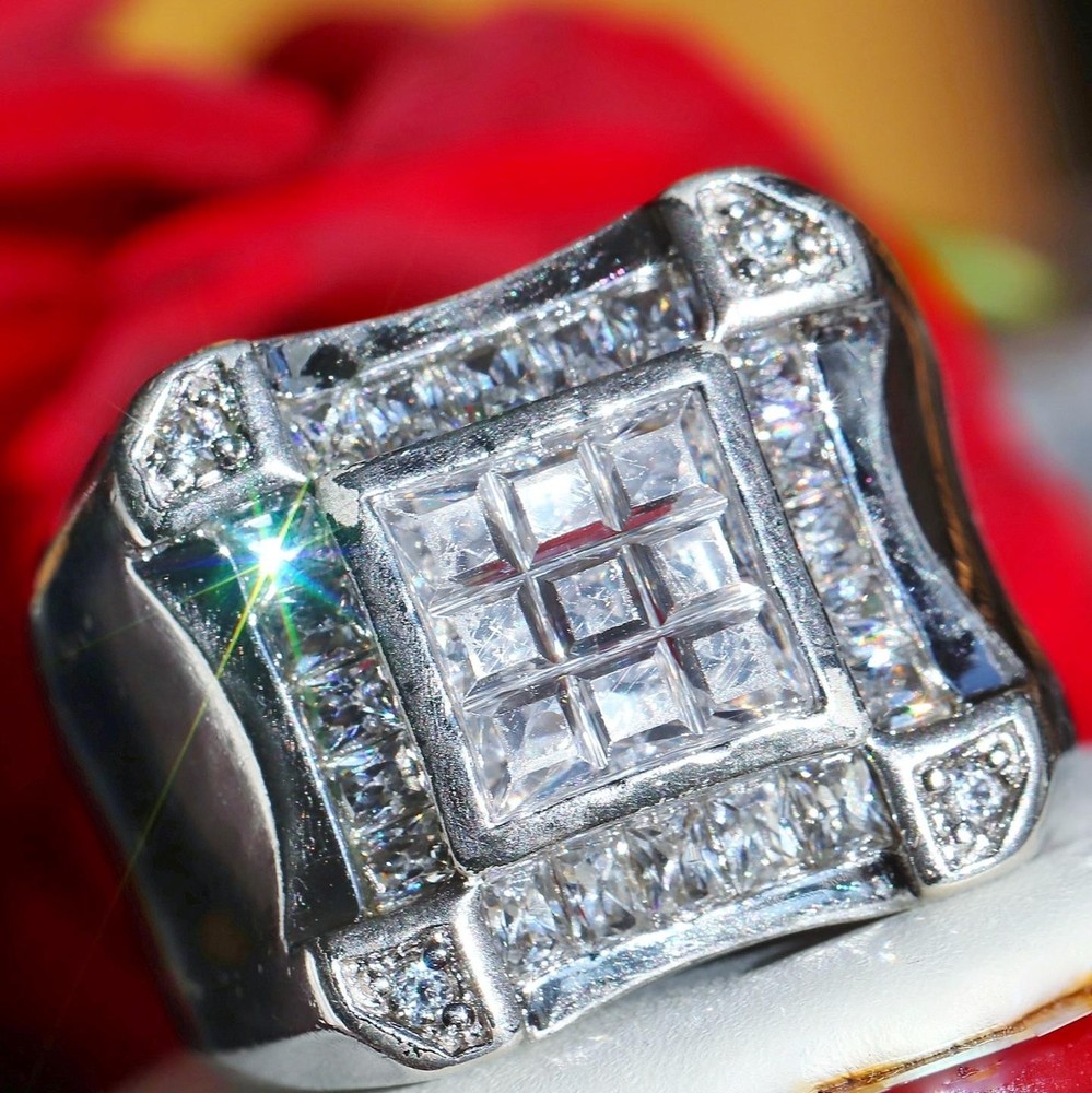 925 sterling silver size 11.25 ring 3.50ct cubic zirconia invisible set 17.90gr