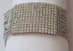 VINTAGE STUNNING SILVER TONE MULTI STRAND CLEAR CRYSTAL BRACELET