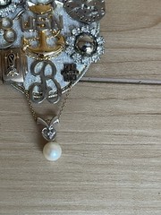 Vintage US Navy USN Anchor Brooch Rhinestone Bulova Watch Assemblage Pin 3”